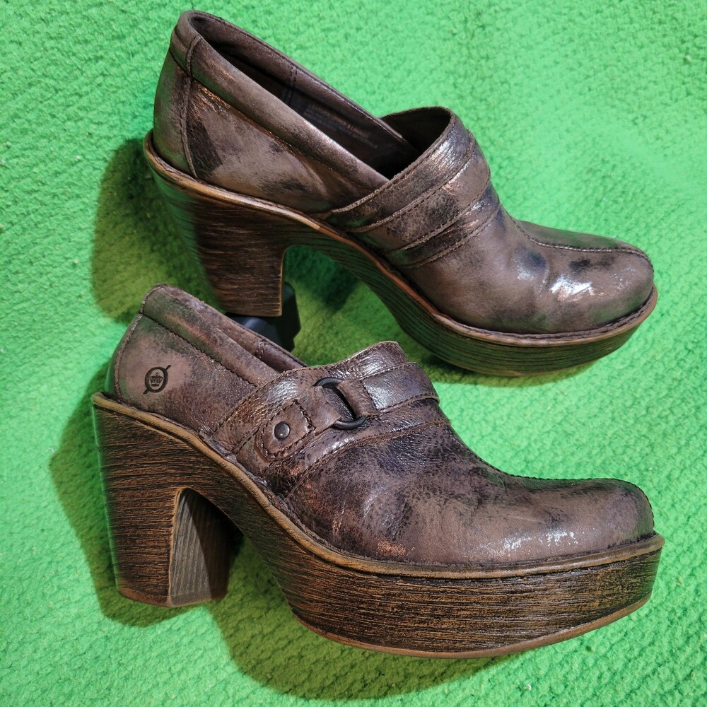 Born Platform Clogs Size 8 Women's Shoes Brown Leather